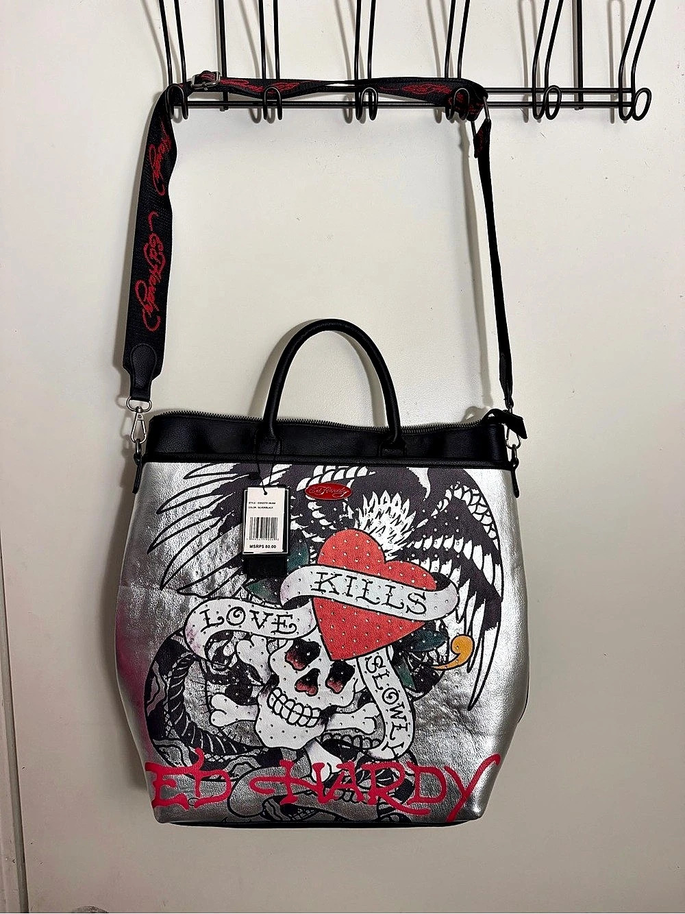 Ed Hardy Tote Bag in Black & Gray NWT